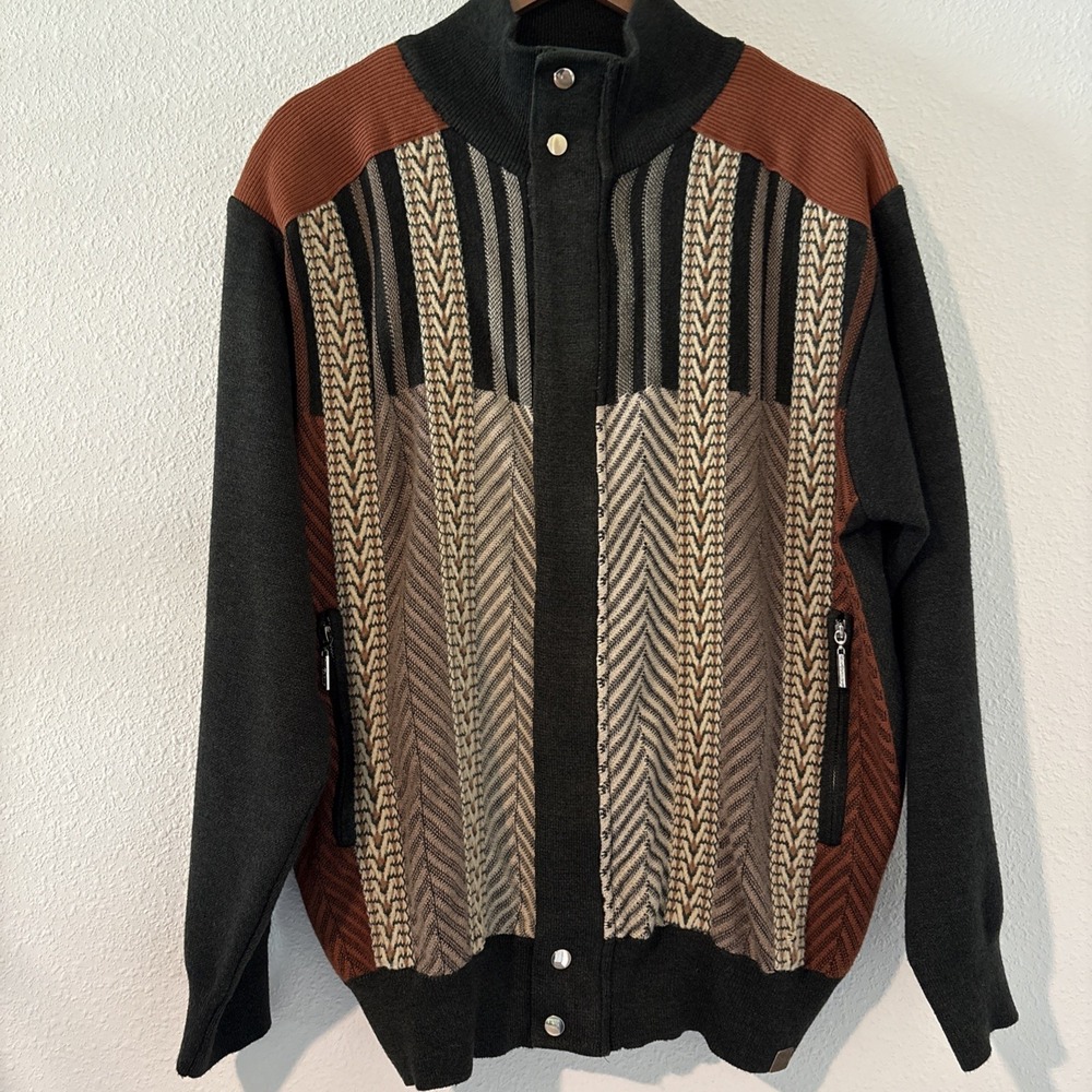Silversilk Men's Zip Sweater Jacket Fancy Work‎ Casual Textured Size XL